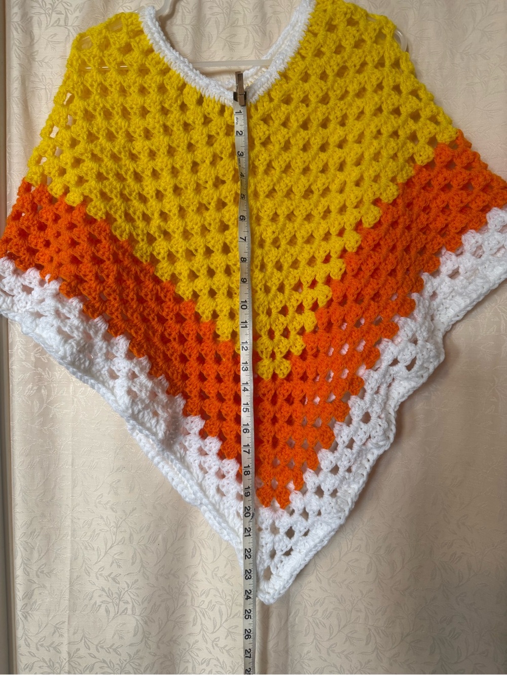 Halloween Crochet Poncho Sweater, Winter Wear, Women’s Medium Candy Corn Colors - Picture 4 of 6